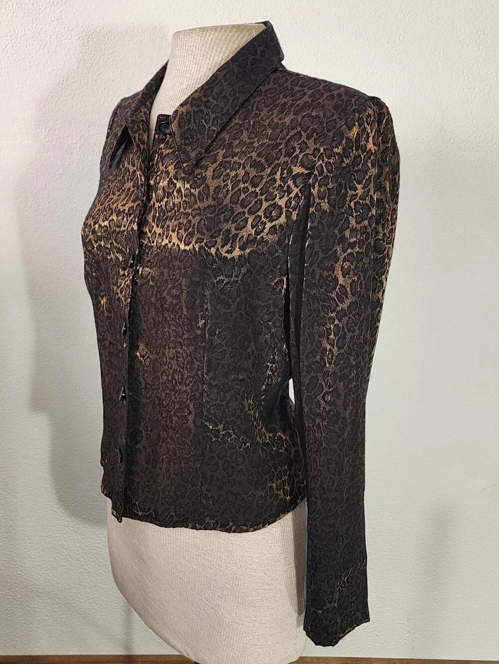 Sheri Martin Jacket Leopard Print Slit Back Button Down Vintage Brown Size 12P